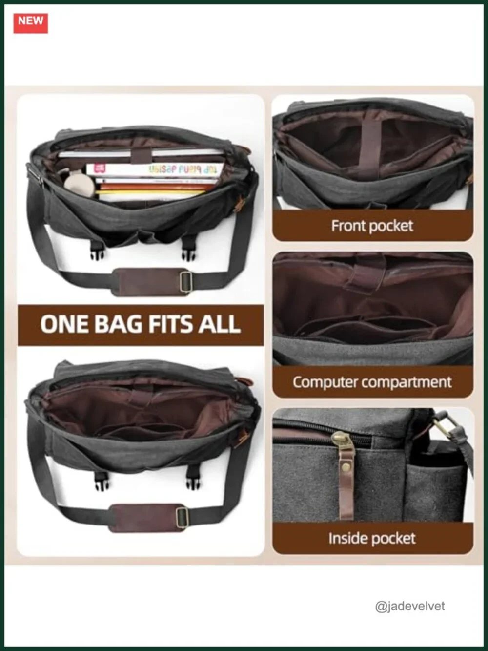 Vintage Canvas Laptop Messenger Bag for Men, 15.6 inch
